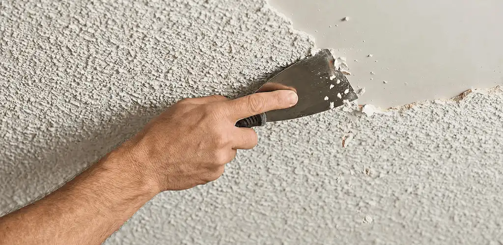 Popcorn ceiling removal scraping off textured ceiling finish in Ogden, UT
