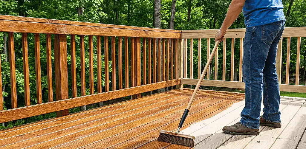 Deck staining and sealing application on a wood deck in Ogden, UT