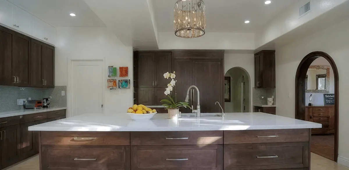 Cabinet refacing project with updated kitchen cabinets and island in Ogden, UT