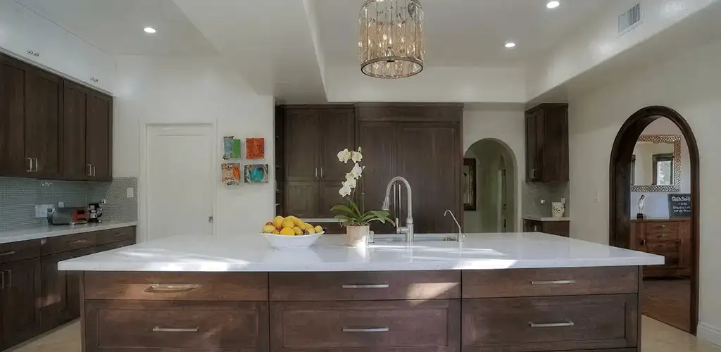 Cabinet refacing project with updated kitchen cabinets and island in Ogden, UT