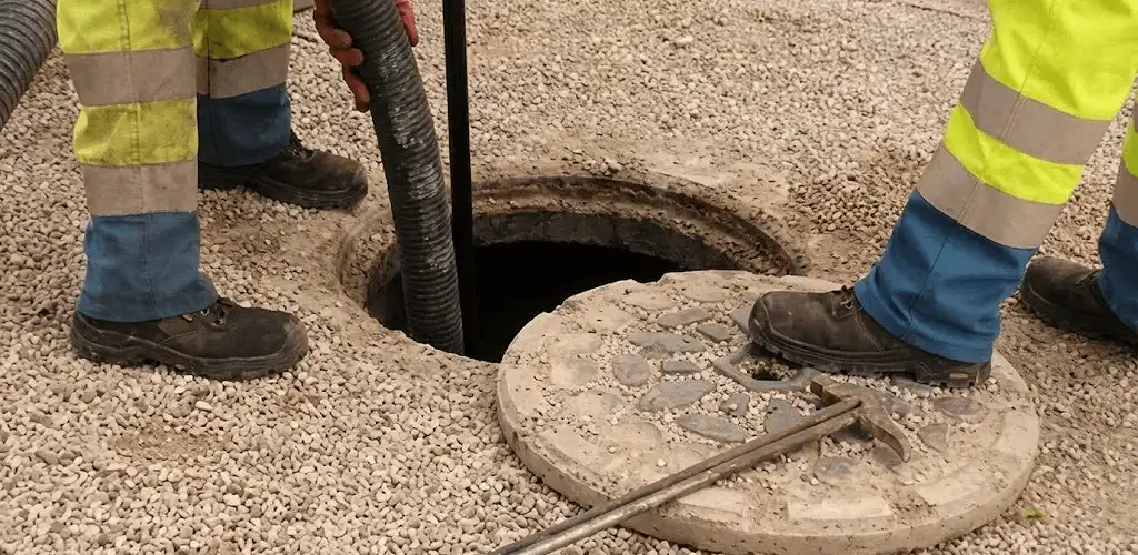 Drain cleaning crew clearing a sewer access point with professional equipment in Ogden, UT