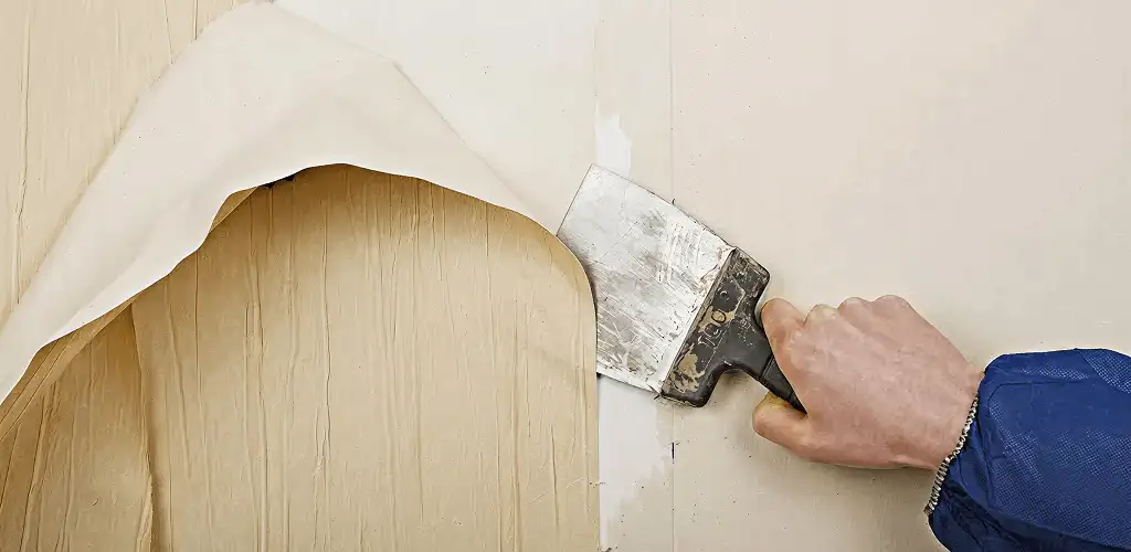 Handyman removing wallpaper with a scraper for wall preparation in Ogden, UT